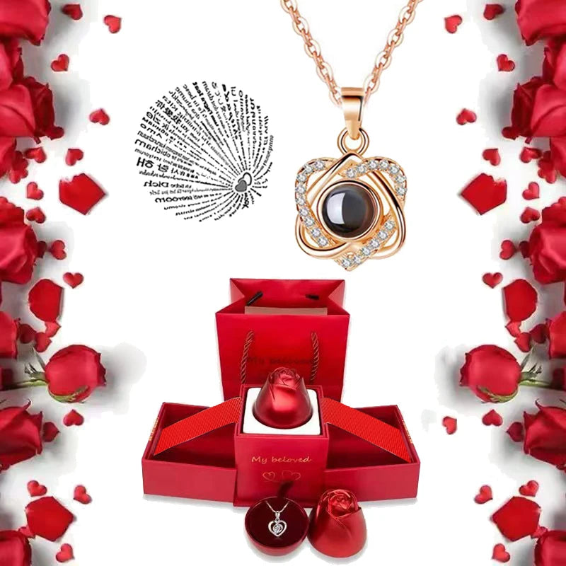  Romantic 100 Languages "I Love You" Necklace with Rose Gift Box 