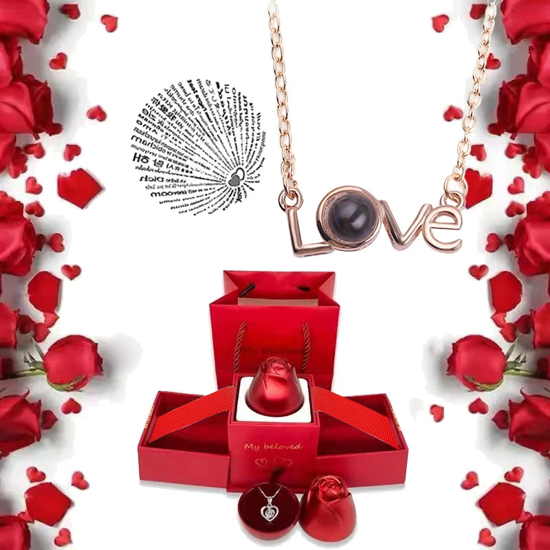  Romantic 100 Languages "I Love You" Necklace with Rose Gift Box 