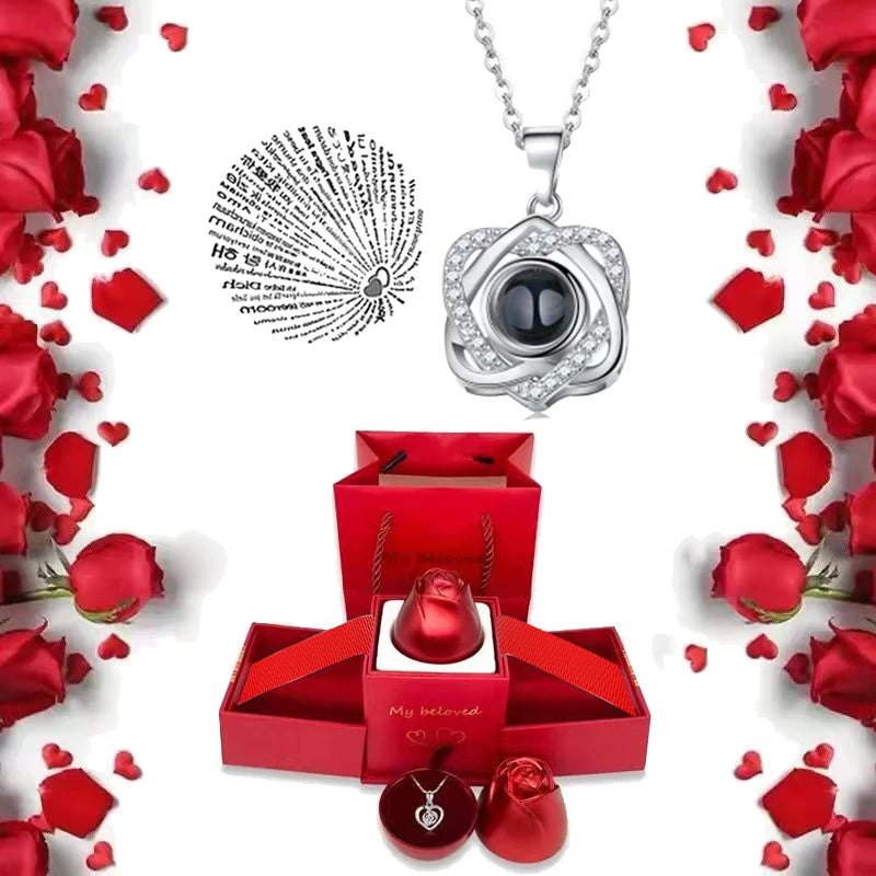  Romantic 100 Languages "I Love You" Necklace with Rose Gift Box 