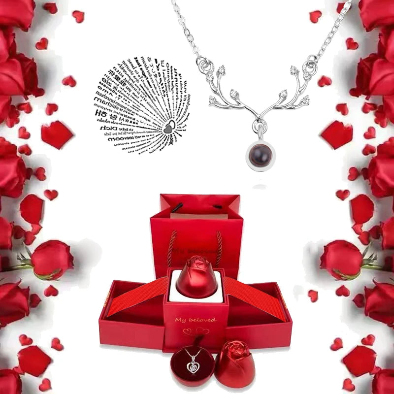  Romantic 100 Languages "I Love You" Necklace with Rose Gift Box 