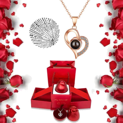  Romantic 100 Languages "I Love You" Necklace with Rose Gift Box 