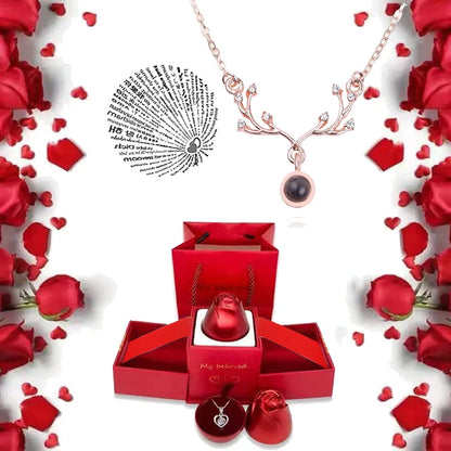  Romantic 100 Languages "I Love You" Necklace with Rose Gift Box 