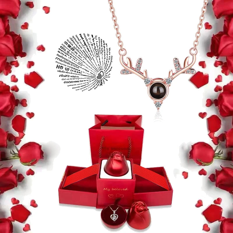  Romantic 100 Languages "I Love You" Necklace with Rose Gift Box 