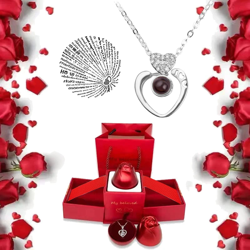  Romantic 100 Languages "I Love You" Necklace with Rose Gift Box 