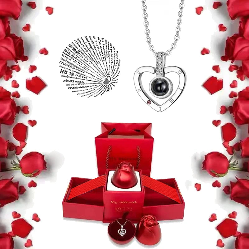  Romantic 100 Languages "I Love You" Necklace with Rose Gift Box 