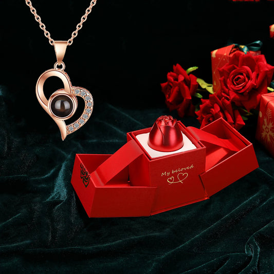  Romantic 100 Languages "I Love You" Necklace with Rose Gift Box 